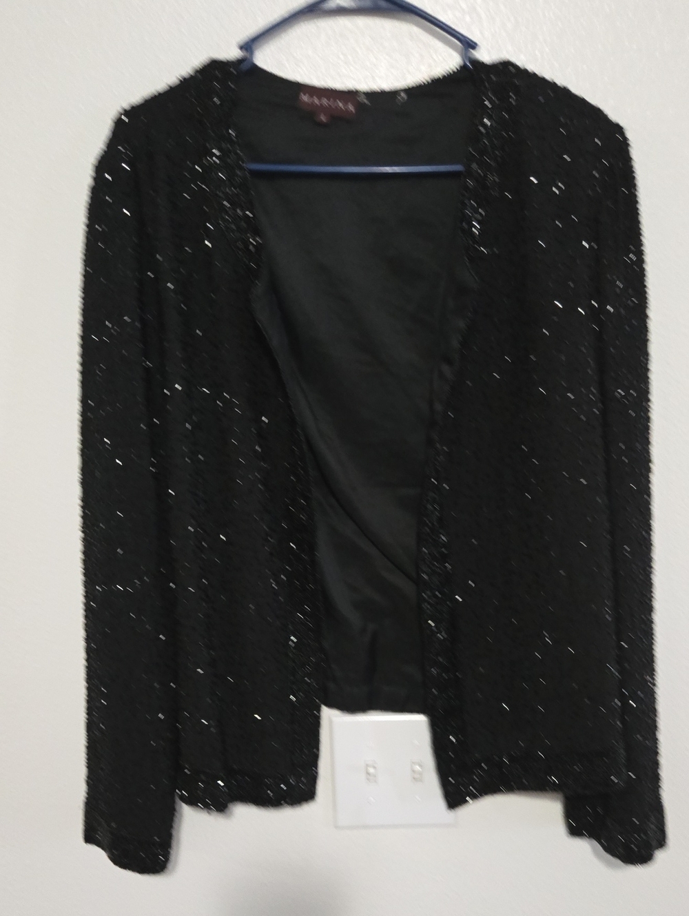 MARINA Black Sequin Open-Front Cardigan